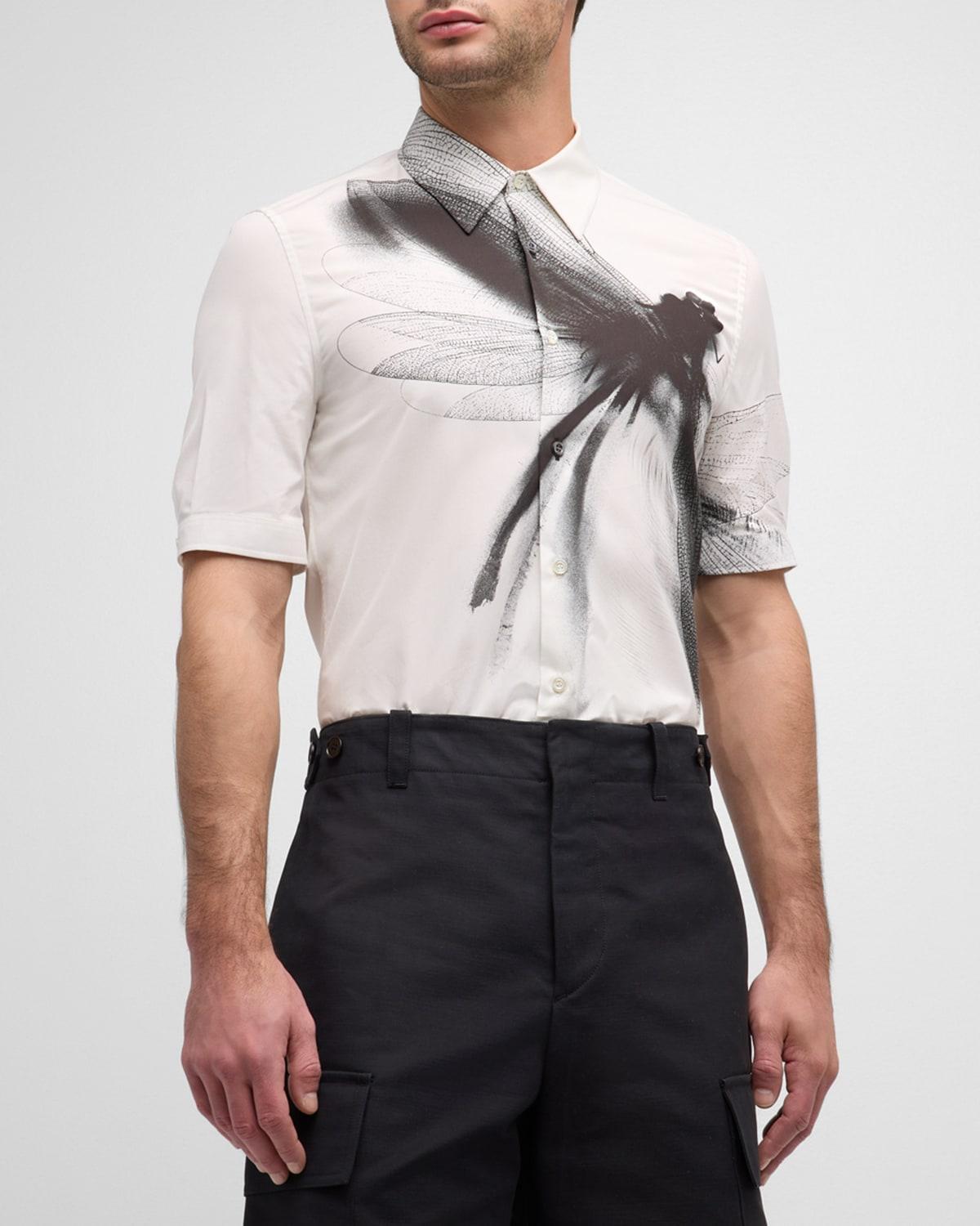 Mens Cotton Poplin Dragonfly Print Short-Sleeve Shirt Product Image