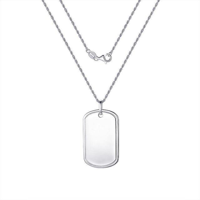 Mens Sterling Silver Polished Dog Tag Pendant Necklace Multicolor Product Image