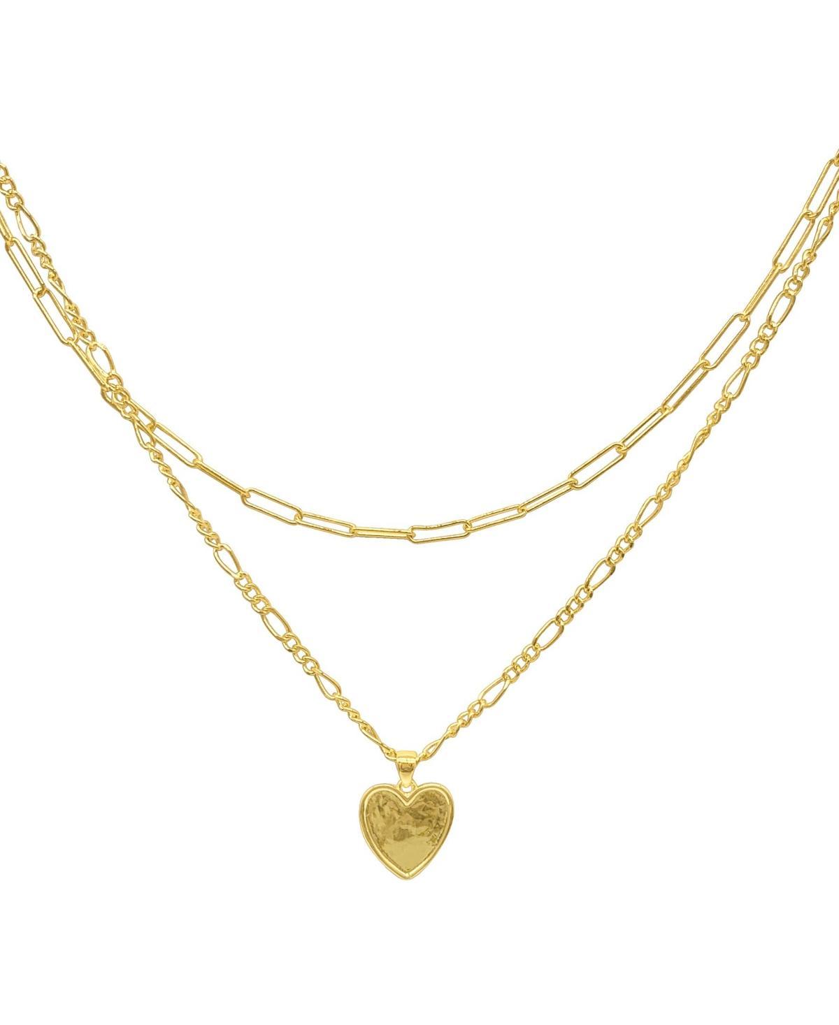 Adornia 14k Gold Plated Paper Clip & Figaro Chain Heart Pendant Necklace Set, Womens Gold Tone Product Image