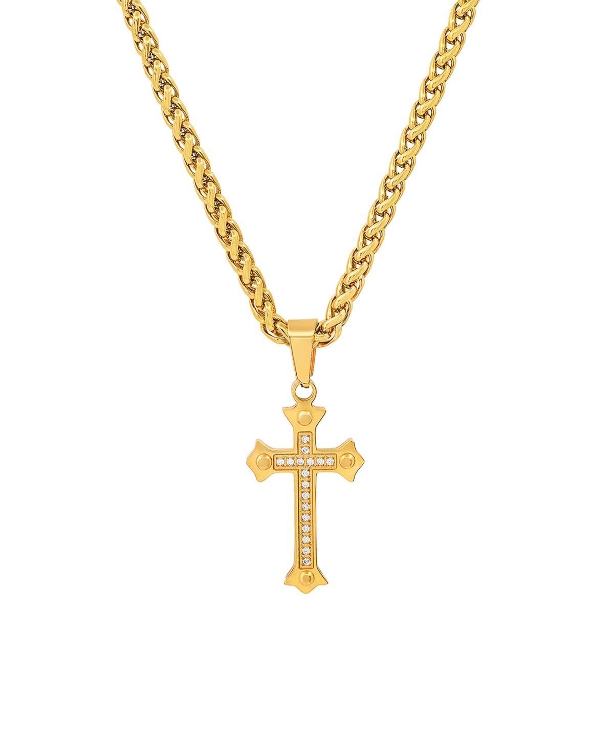 Steeltime Mens 18k Gold Plated Stainless Steel and Simulated Diamonds Cross Pendant Product Image