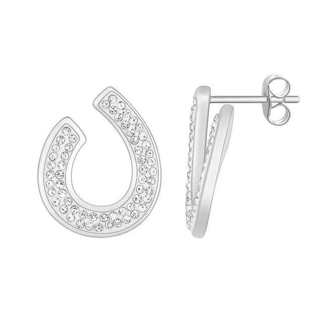 Chrystina Crystal Crescent Post Hoop Earrings, Womens, Silver Tone Product Image