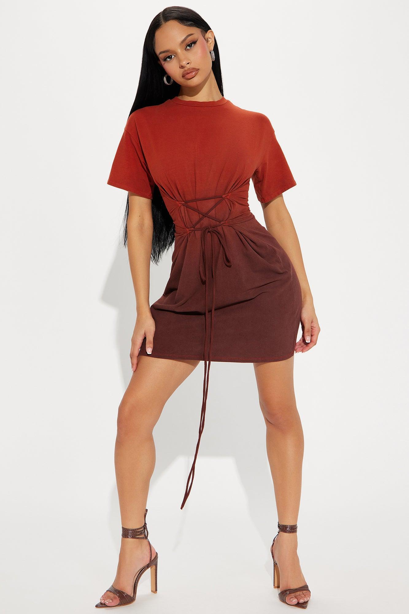 Bodhi Ombre T-Shirt Mini Dress - Rust Product Image