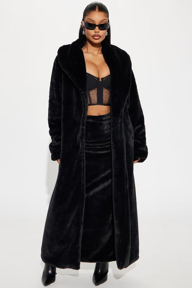 Kimmie Faux Fur Trench Coat - Black Product Image