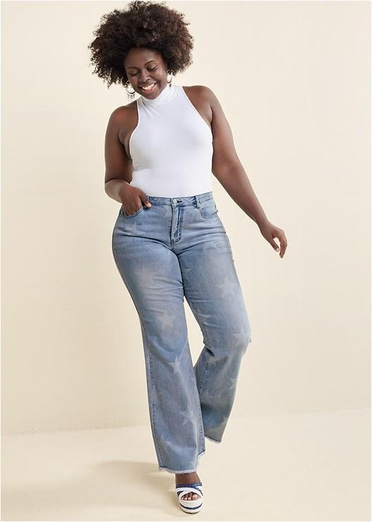 Mid-Rise Star Flare Jeans Product Image