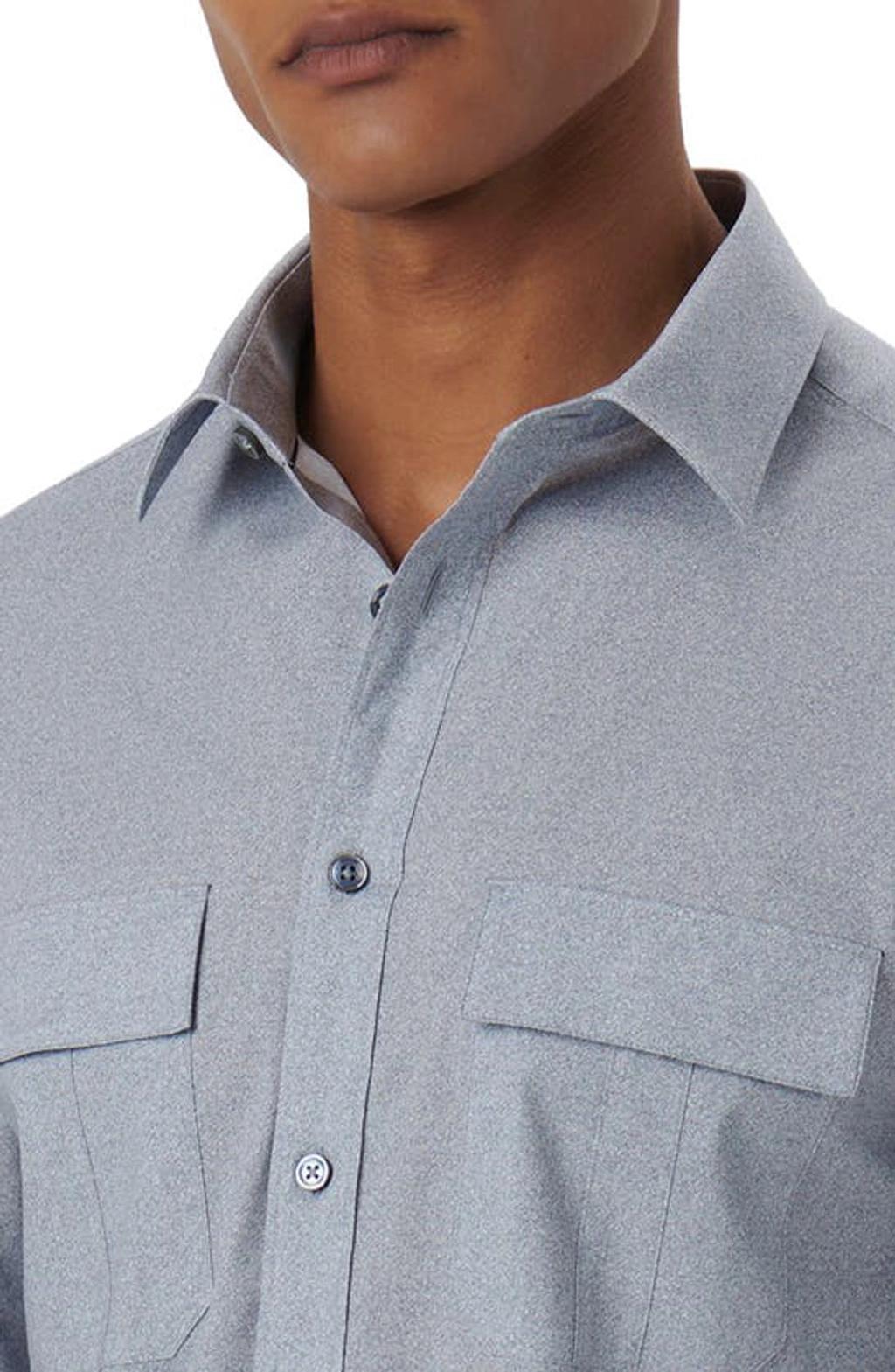 BUGATCHI Julian Shaped Fit Heather Stretch Cotton Button-up Shirt In Dusty-blue Product Image