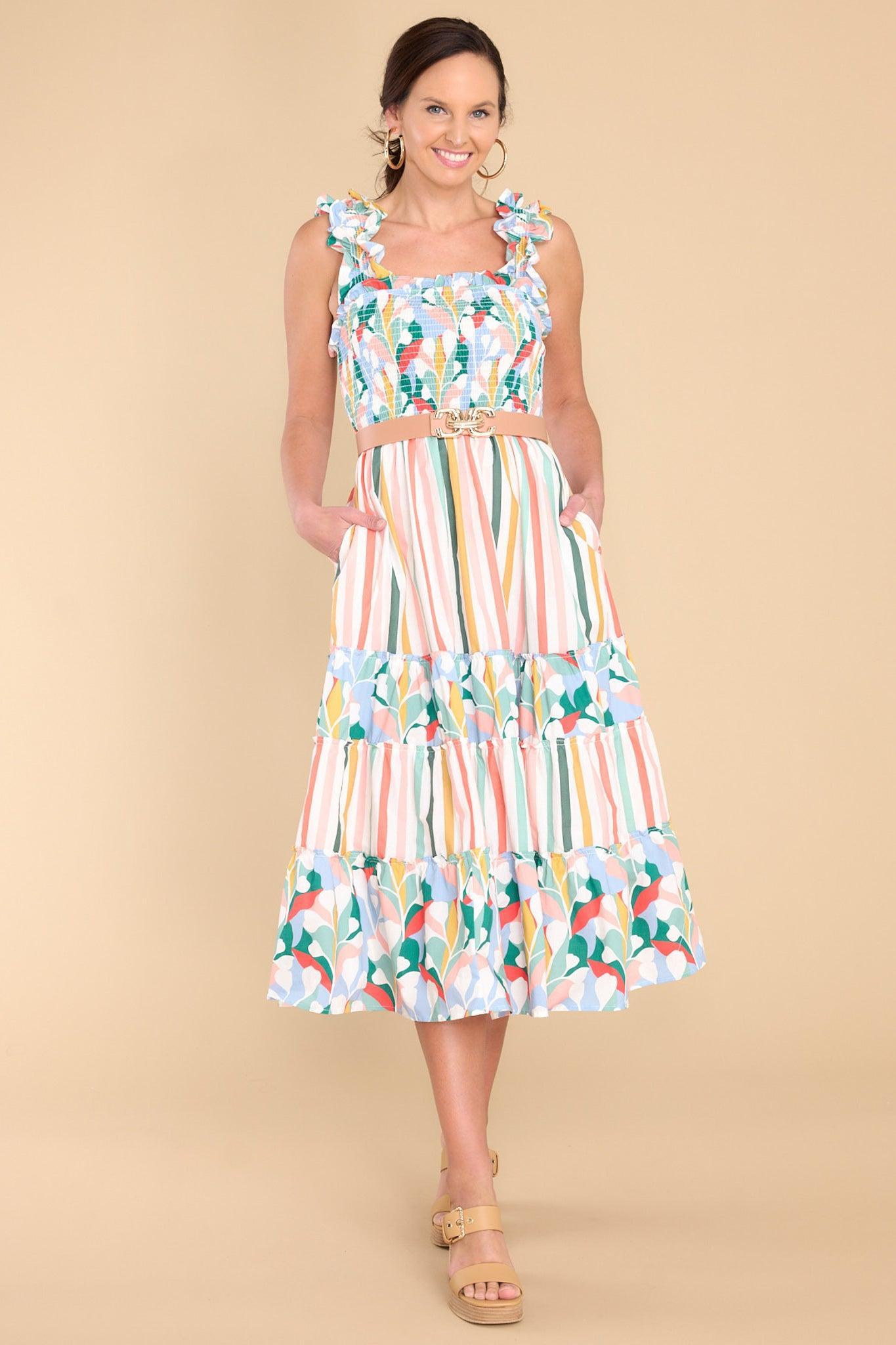 Aura Such A Dreamer Desert Sage Multi Stripe Midi Dress Product Image