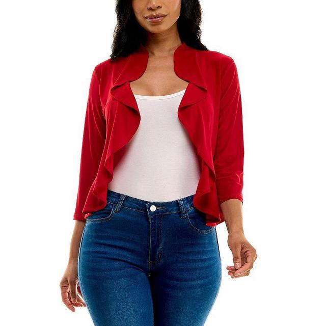 Womens Nina Leonard Ruffle Front Cropped Cardigan Nina Red Product Image