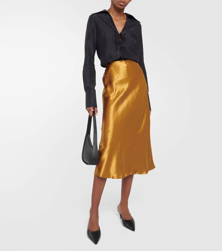 Leisure Alessio Satin Midi Skirt In Blue Product Image