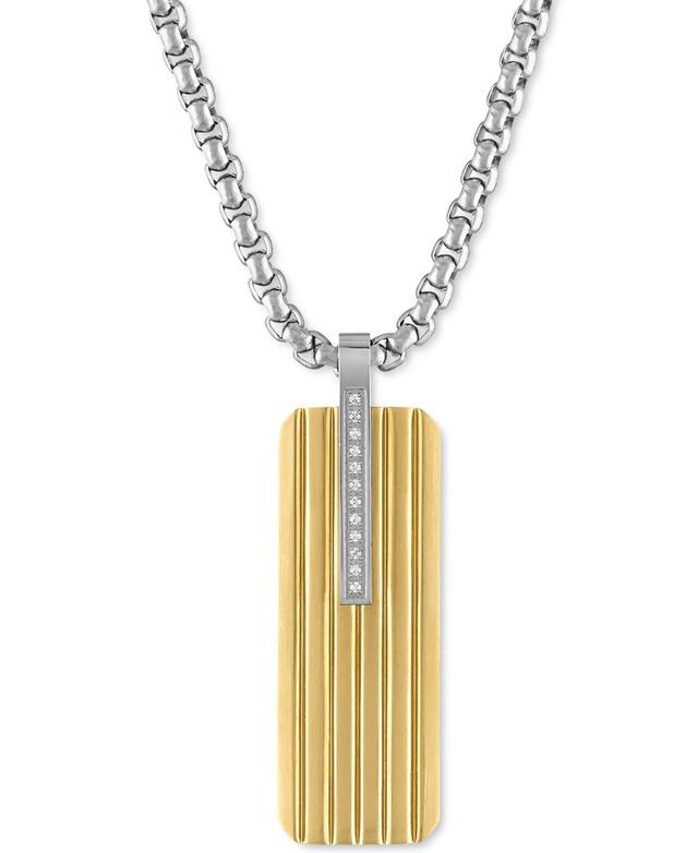 Esquire Mens Jewelry Diamond Accent Two-Tone Dog Tag 22 Pendant Necklace in Stainless Steel & Gold-Tone Ion-Plate, Created for Macys Product Image