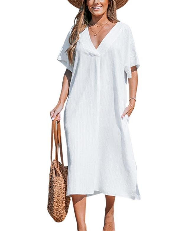 Cupshe Womens White Dolman Sleeve Loose Fit Maxi Cover-Up Beach Dress Product Image