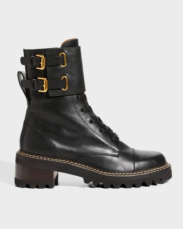 Mallory Buckle-Cuff Moto Combat Booties Product Image