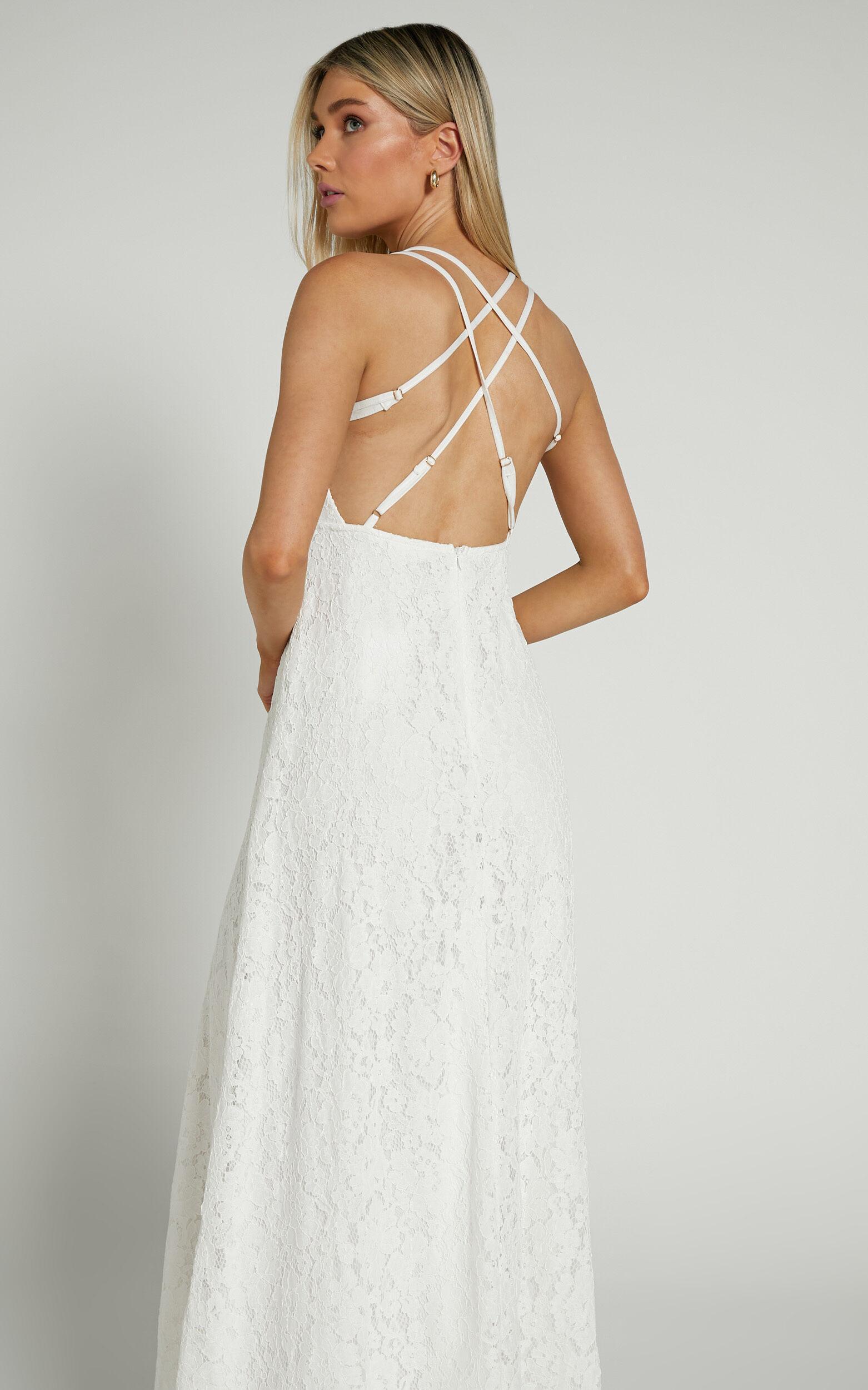 Adabelle Midi Dress - Cross Back Lace Dress in White Product Image