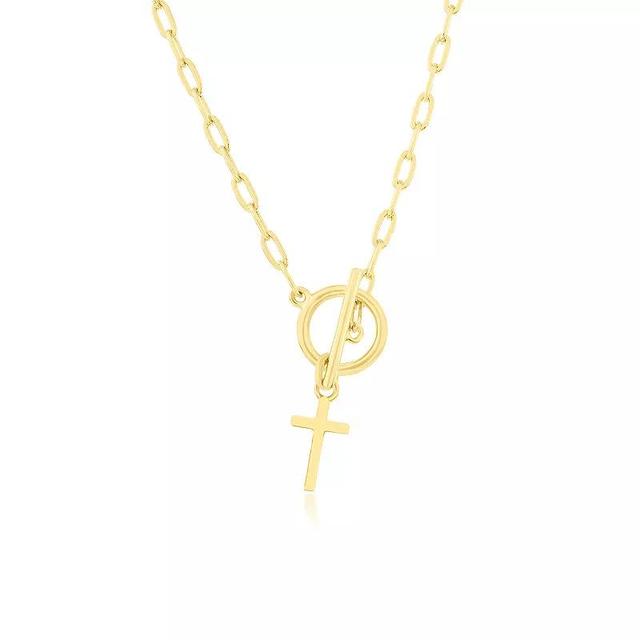 Argento Bella Cross Charm Paper Clip Chain Toggle Necklace, Womens Gold Tone Product Image