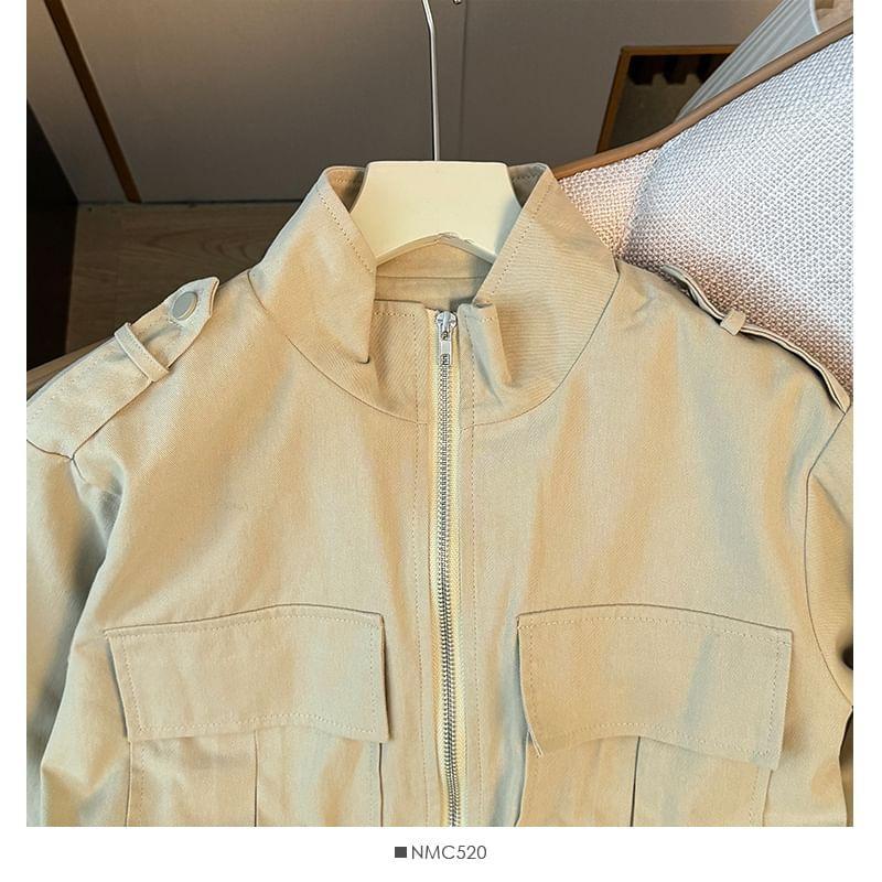 Drawstring-Waist Stand-Collar Full-Zip Jacket Product Image