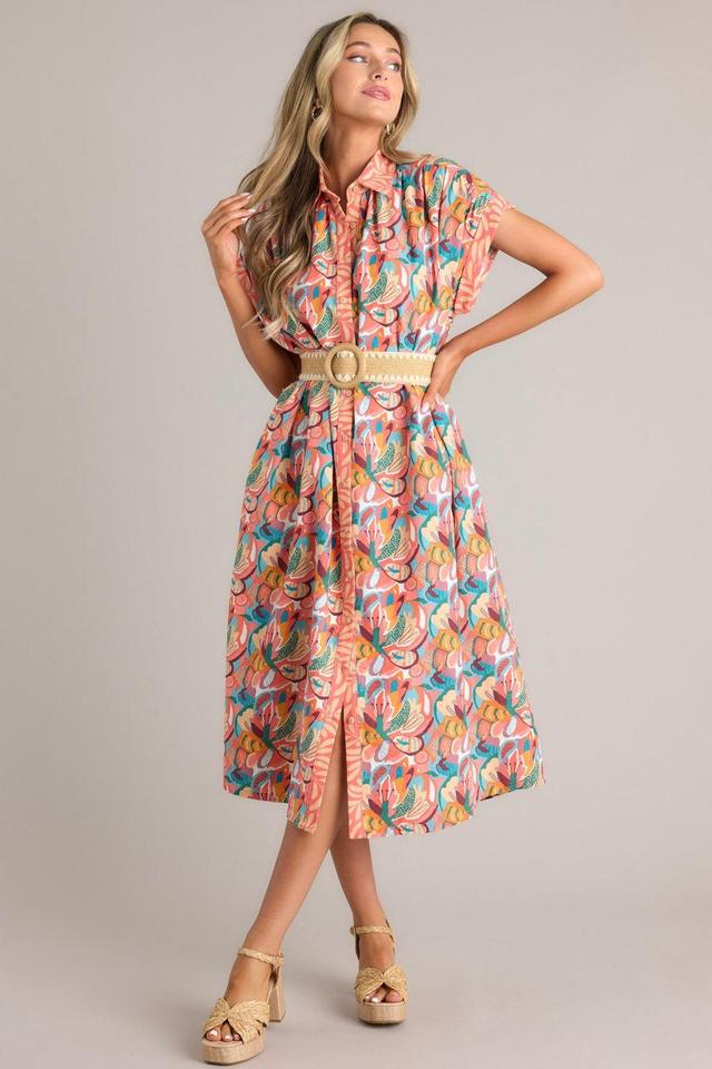 Just A Feeling Coral Floral Print Midi Dress Product Image