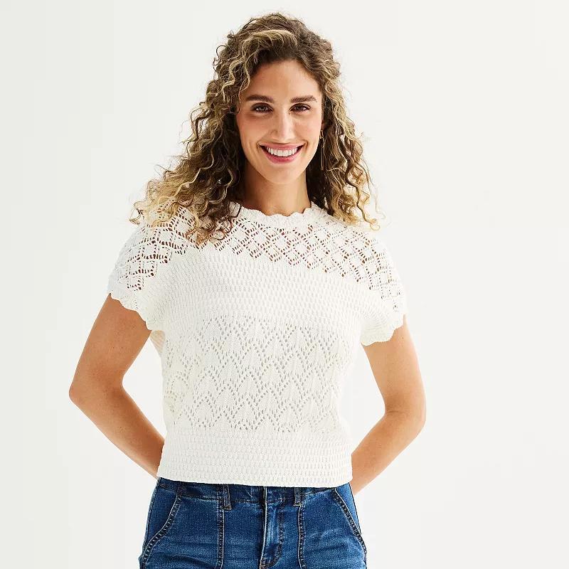 Womens Draper James Short Sleeve Crochet Sweater Product Image