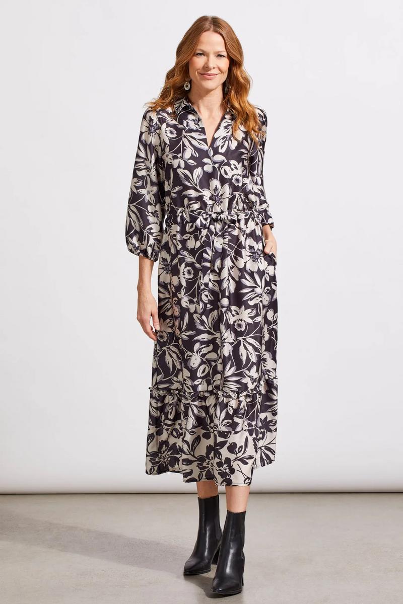 3/4 SLEEVE MAXI DRESS WITH TIE AT WAIST Product Image