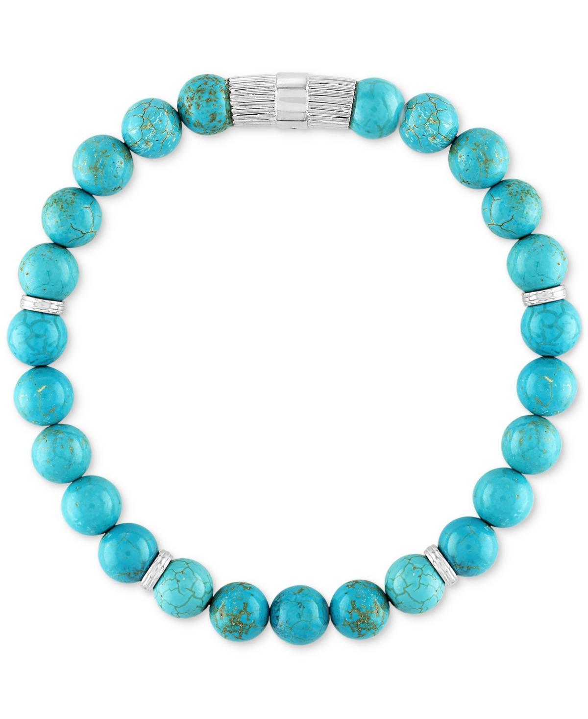 Esquire Mens Jewelry Reconstituted Turquoise Beaded Stretch Bracelet in Sterling Silver, Created for Macys Product Image