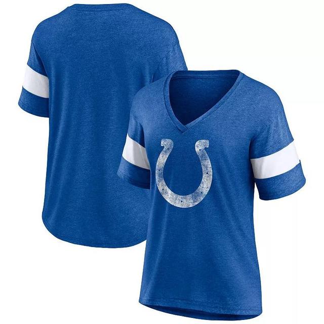 Womens Fanatics Heathered Royal/White Indianapolis Colts Distressed Team Tri-Blend V-Neck T-Shirt Product Image