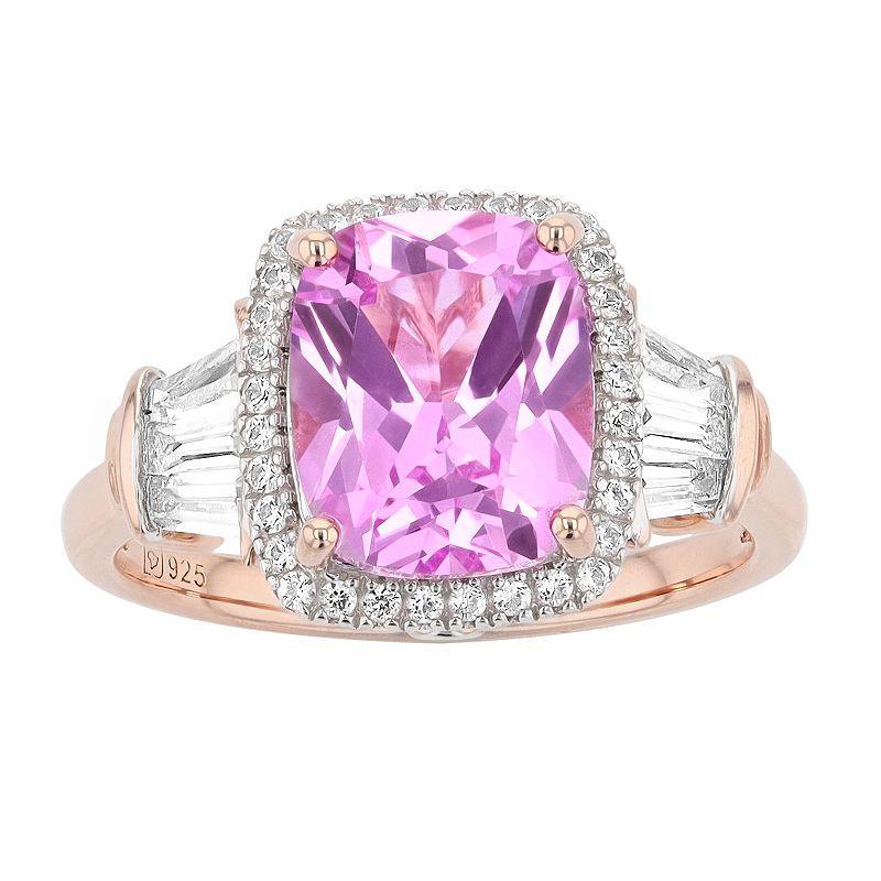 14k Rose Gold Over Silver Lab-Created Pink & White Sapphire Ring, Womens 14k Pink Plated Product Image