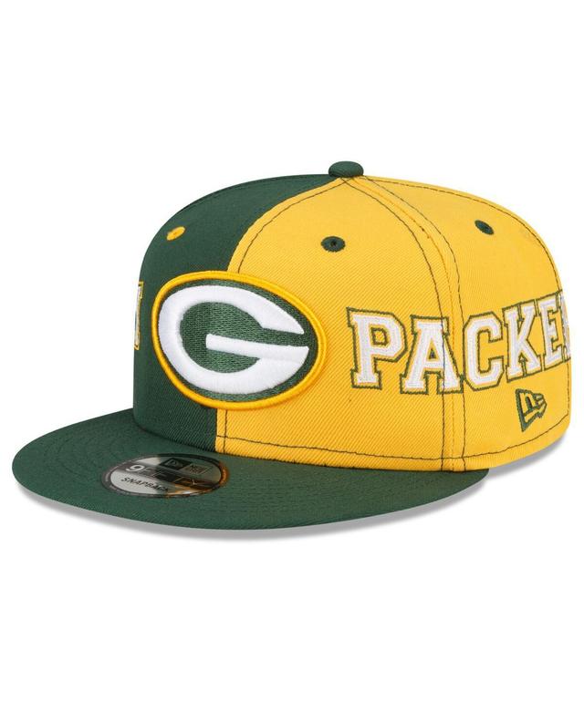 Mens New Era Green Green Bay Packers Team Split 9Fifty Snapback Hat - Green Product Image