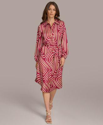 Women's Printed Button-Front Belted Dress Product Image