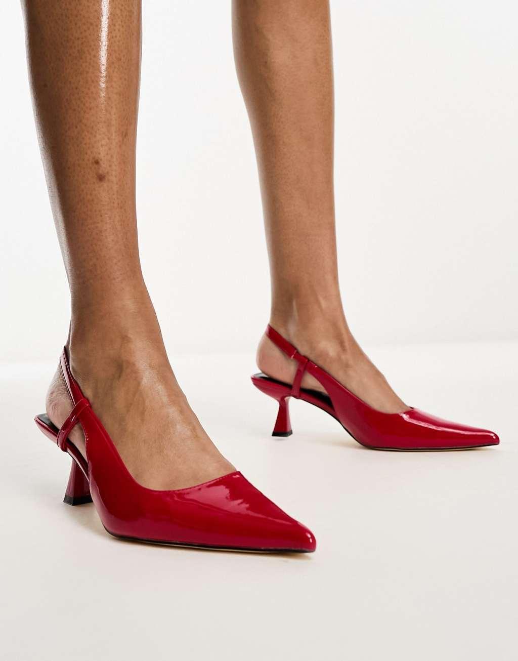 Glamorous slingback mid stiletto heels in red patent Product Image