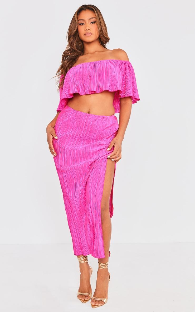 Fuchsia Plisse Skirt Set Product Image