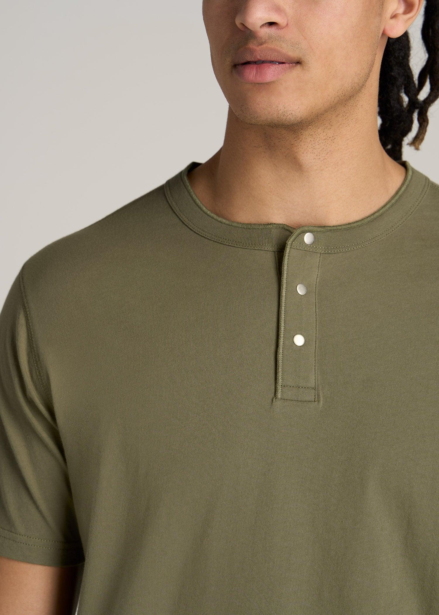 LJ&S REGULAR-FIT Jersey Henley Tee for Tall Men in Vintage Moss Green Male Product Image