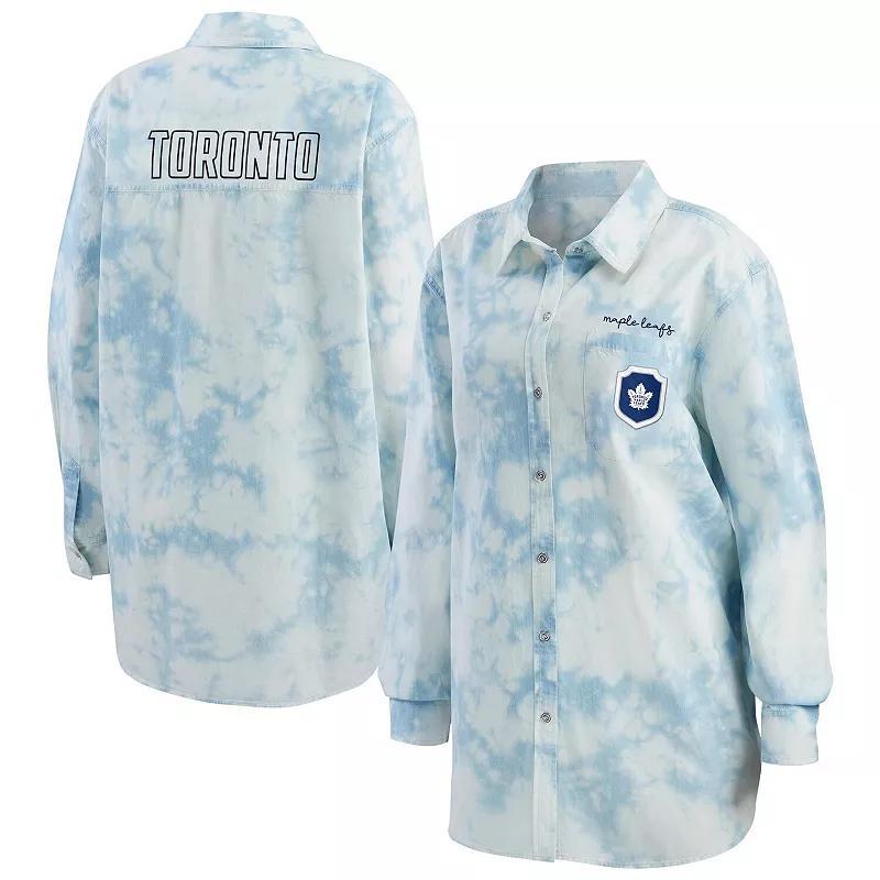 Women's WEAR by Erin Andrews White Toronto Maple Leafs Oversized Tie-Dye Button-Up Denim Shirt Product Image