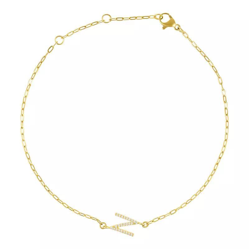 Adornia Gold Tone Cubic Zirconia Pave Sideways Initial Anklet, Womens Gold Tone N Product Image