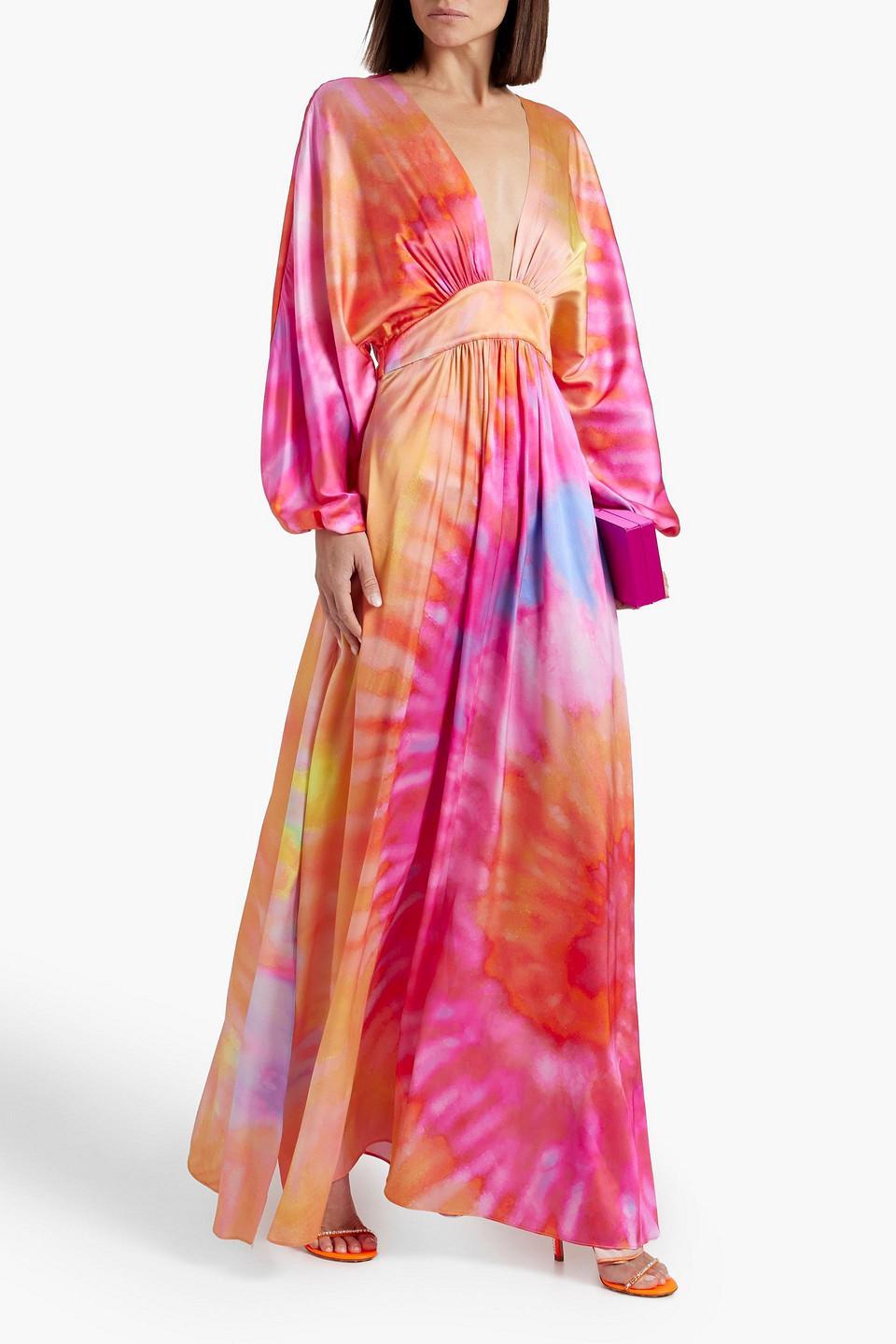 Lila Tie-dyed Stretch-silk Satin Maxi Dress In Pink Product Image