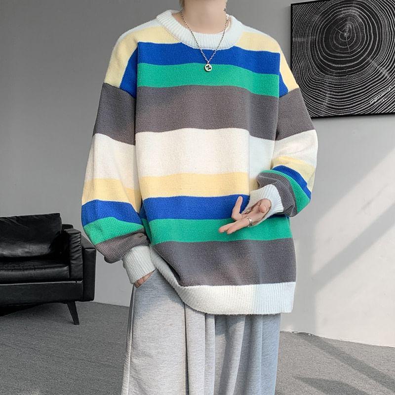 Crew Neck Striped Oversized Sweater Product Image