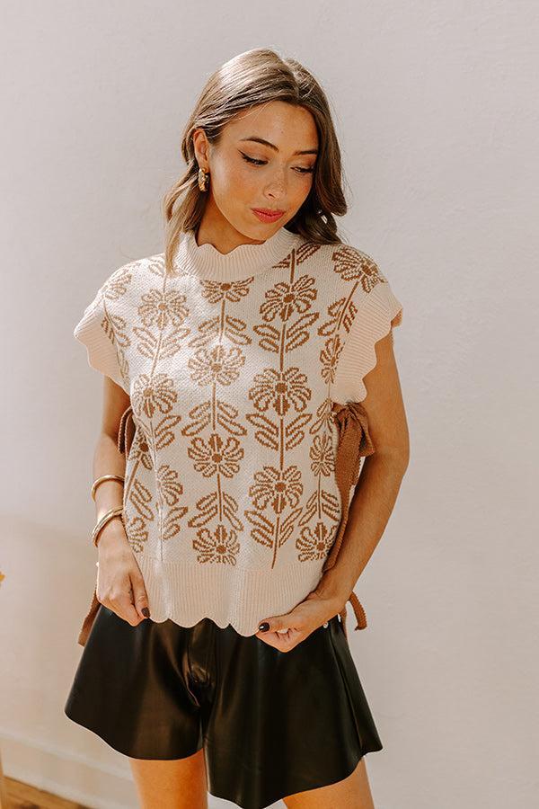 Front Porch Sippin' Floral Sweater Top in Mocha Product Image