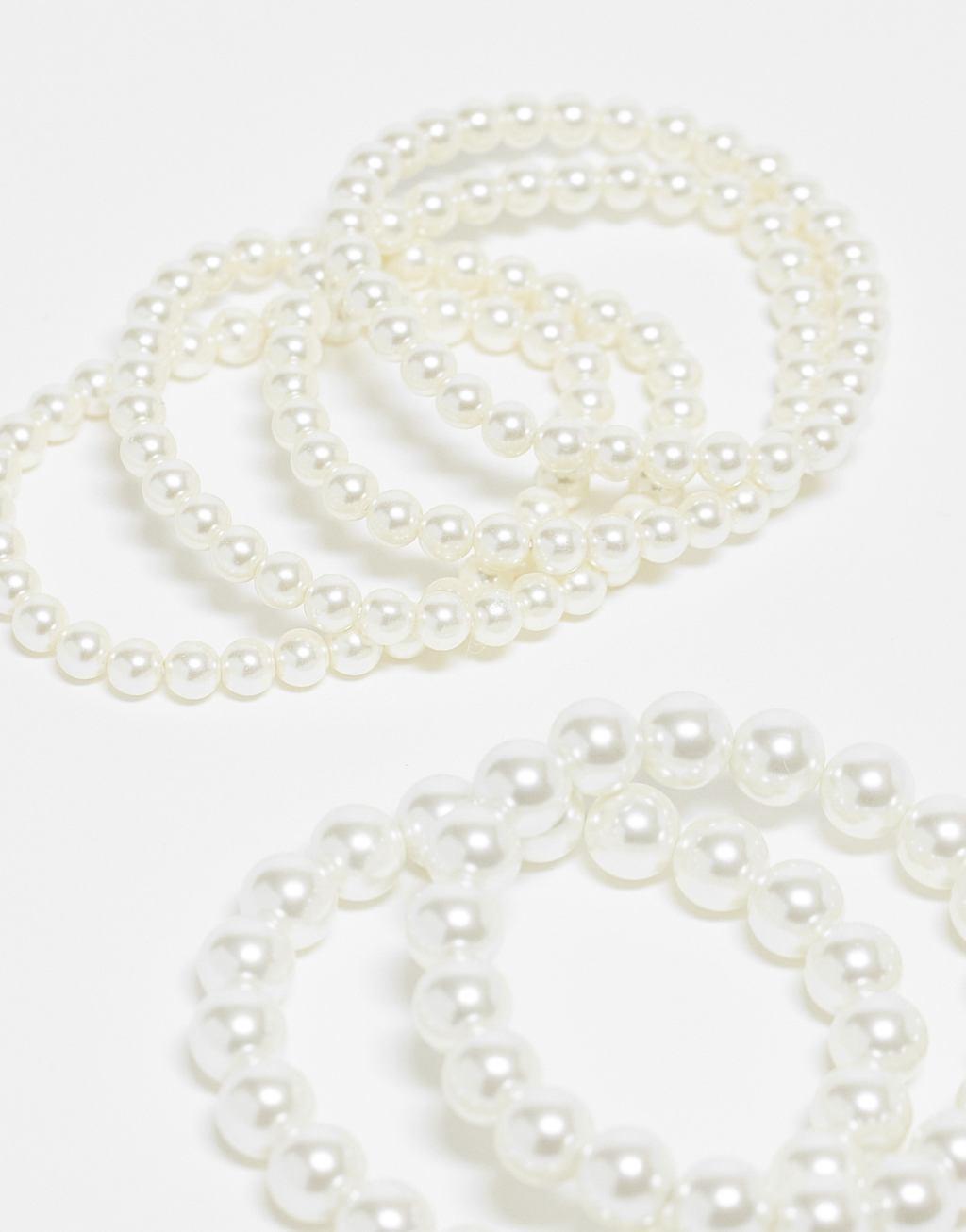 ASOS DESIGN Curve 6-pack bracelets with faux glass pearl design Product Image