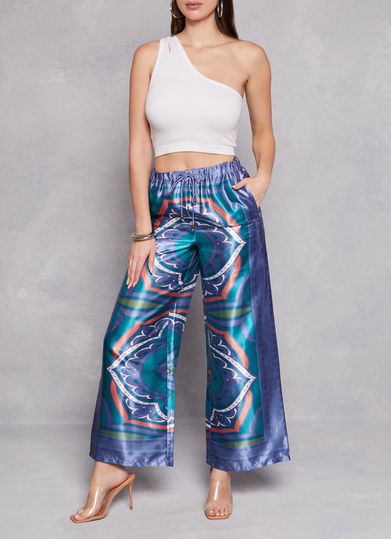 Womens Satin Border Printed Wide Leg Pants Product Image