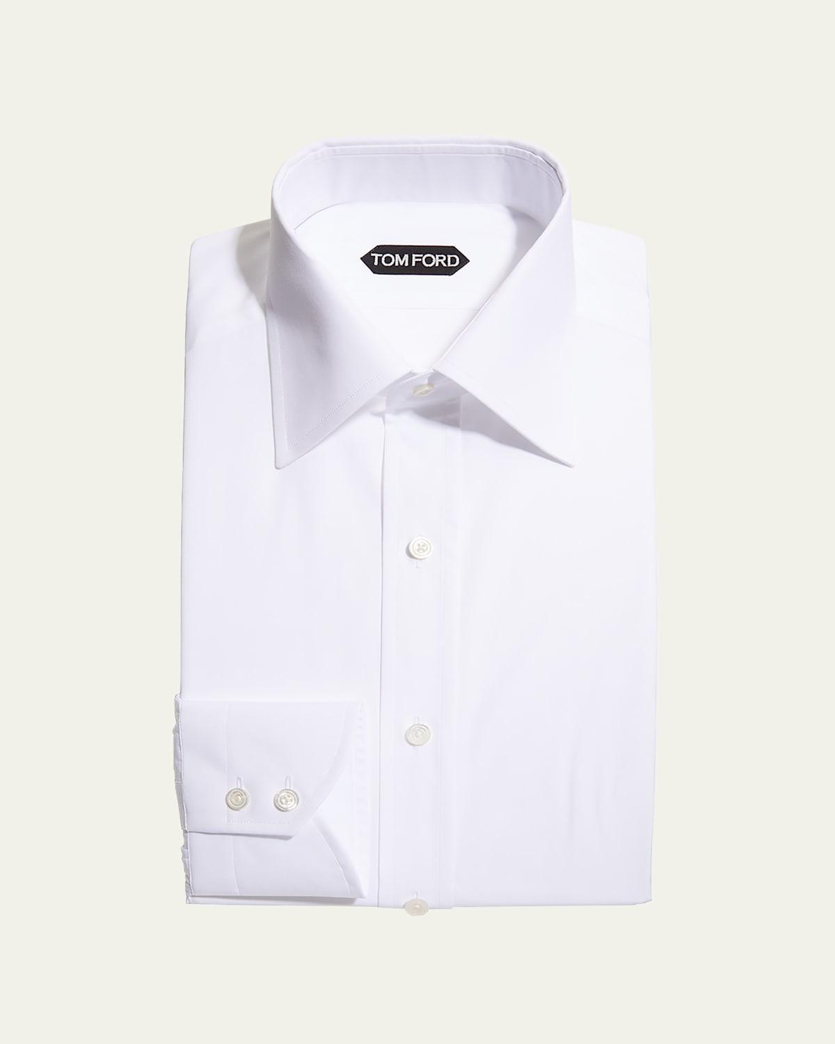 TOM FORD Men's Solid Cotton Dress Shirt - Size: 38 EU (15 US) - WHITE SOLID Product Image