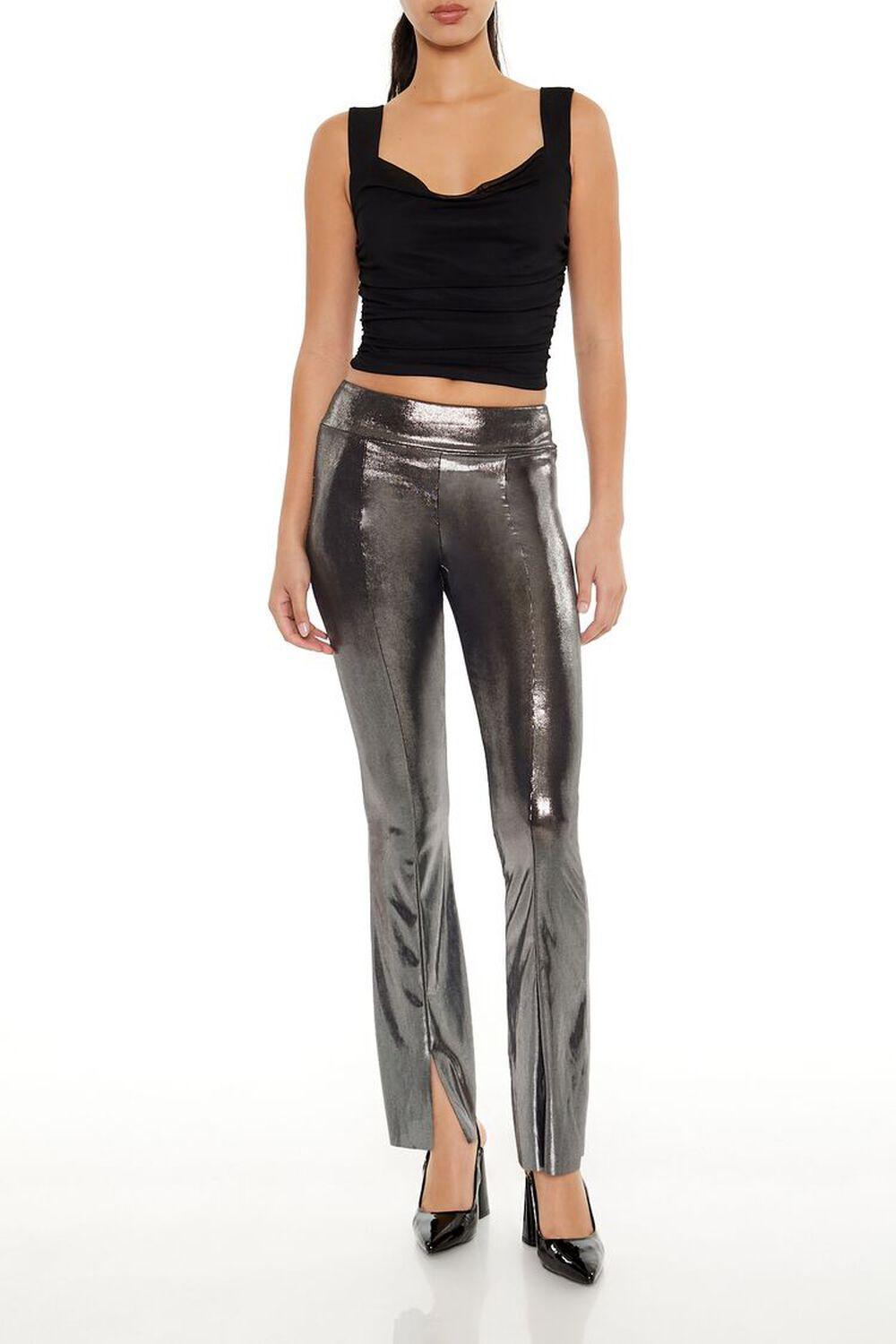 Metallic Mid-Rise Flare Leggings | Forever 21 Product Image