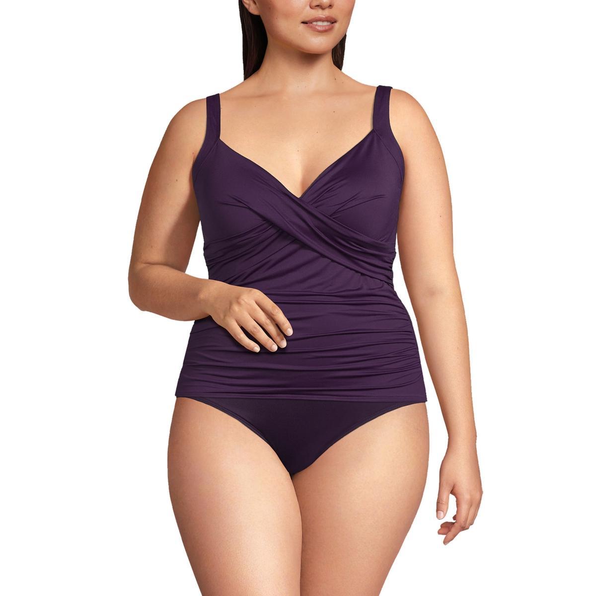 Plus Size Lands End UPF 50 Wire-Free Surplice Tankini Top, Womens Black Product Image