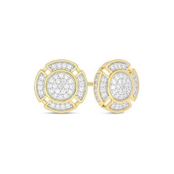 Men's 1/3 CT. T.w. Multi-Diamond Rounded Clover Frame Stud Earrings in 10K Gold Product Image