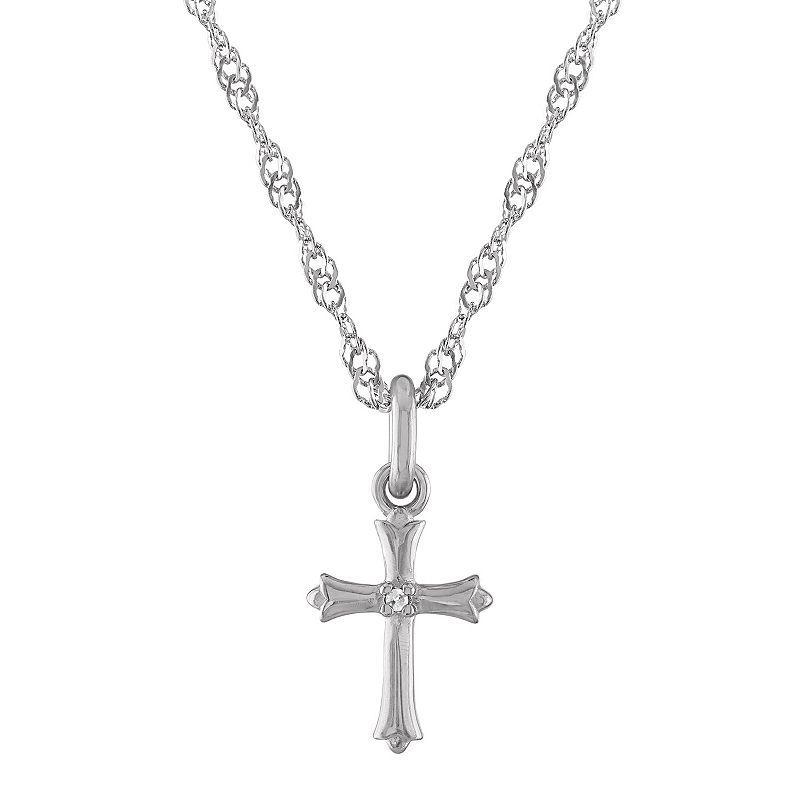 Junior Jewels Kids Sterling Silver Diamond Accent Cross Pendant Necklace, Womens Product Image