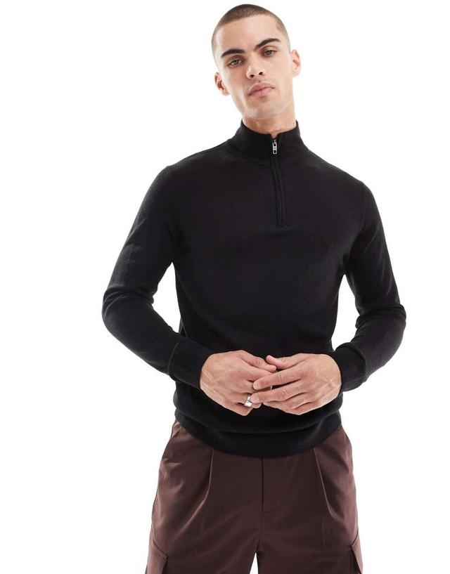 French Connection soft touch half zip sweater in black Product Image