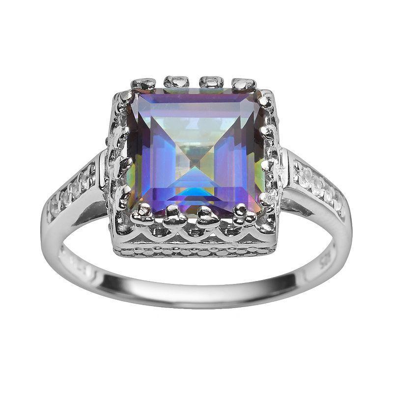 Designs by Gioelli Sterling Silver Rainbow Blue Quartz and Lab-Created White Sapphire Crown Ring, Womens Product Image