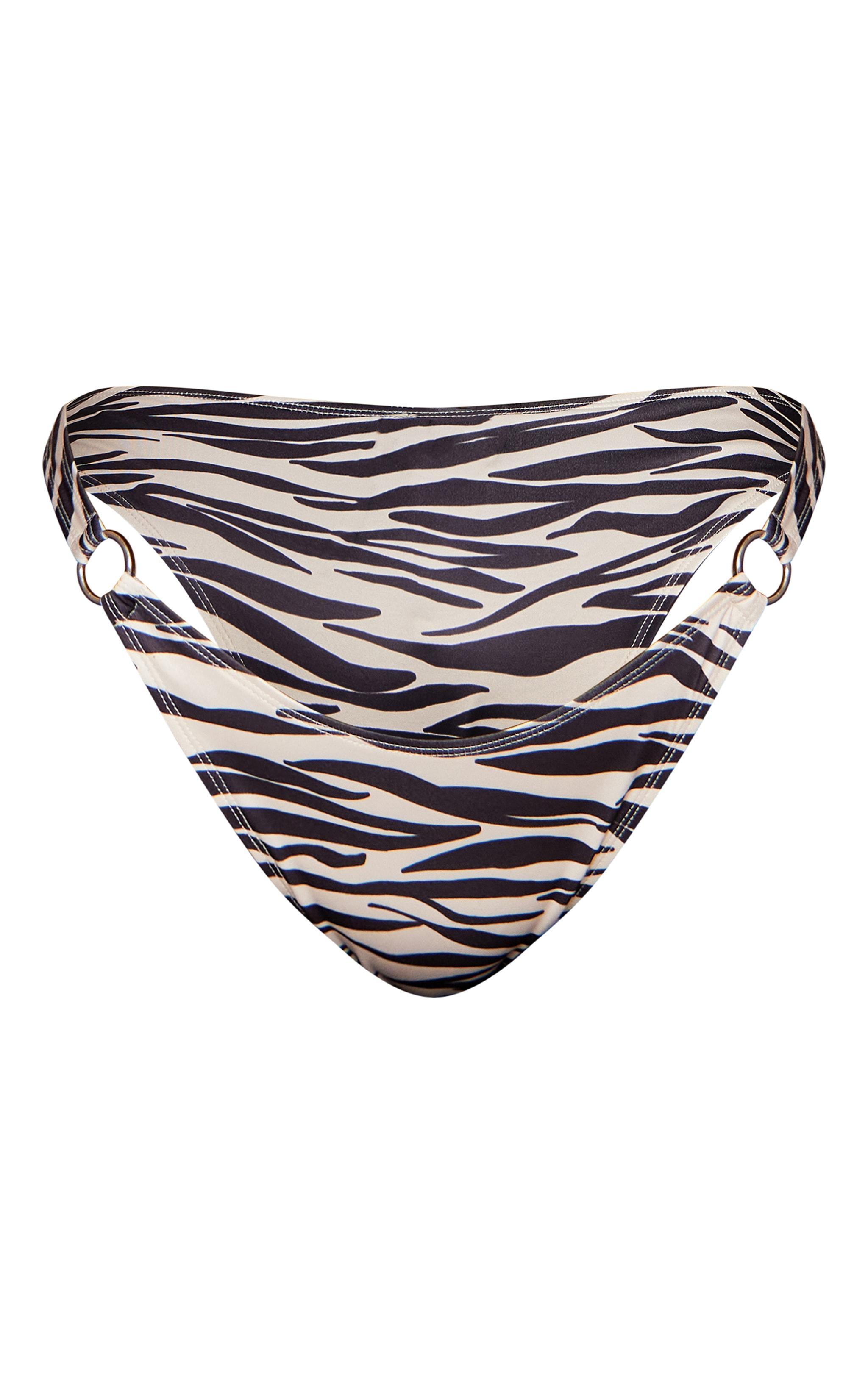 Plus Black Zebra Printed Tie Bikini Bottoms Product Image