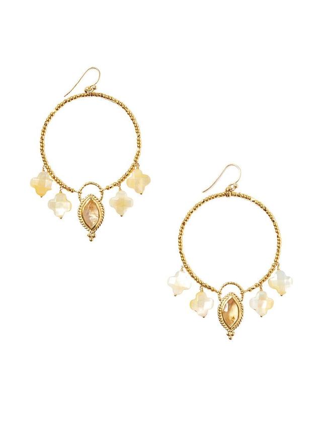 Womens 18K Gold-Plated, Citrine & Mother-Of-Pearl Clover Hoop Earrings Product Image