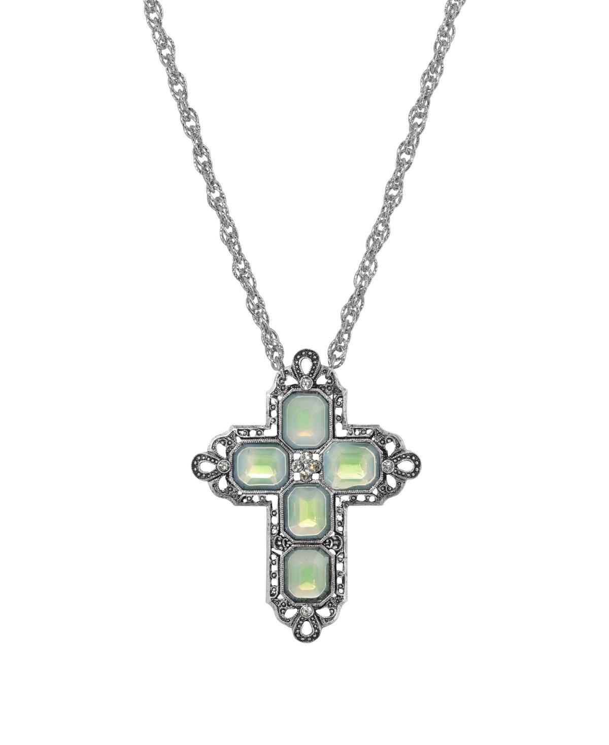 1928 Silver Tone Rectangle Simulated Crystal Cross Chain Necklace, Womens, Blue Product Image