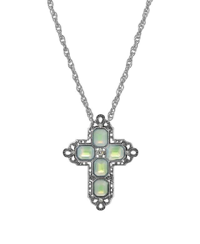 1928 Silver Tone Rectangle Simulated Crystal Cross Chain Necklace, Womens, Blue Product Image