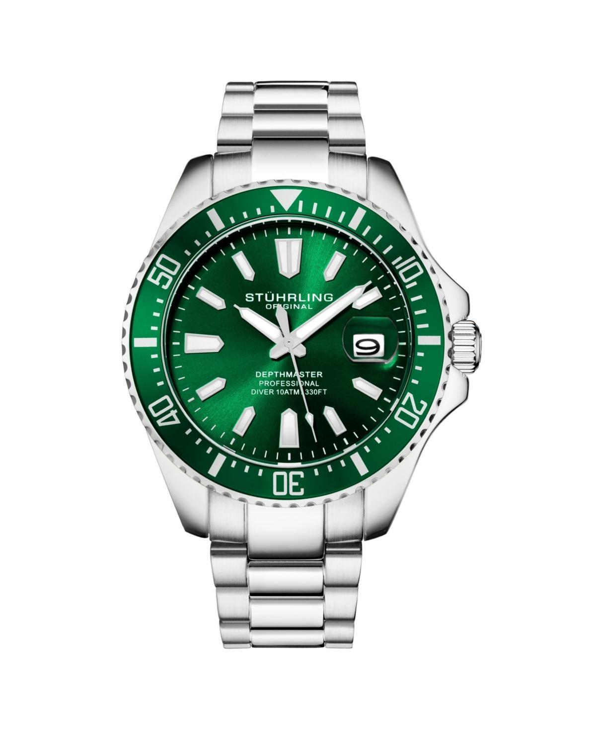 Stuhrling Mens Aquadiver Silver-tone Stainless Steel , Green Dial , 42mm Round Watch Product Image