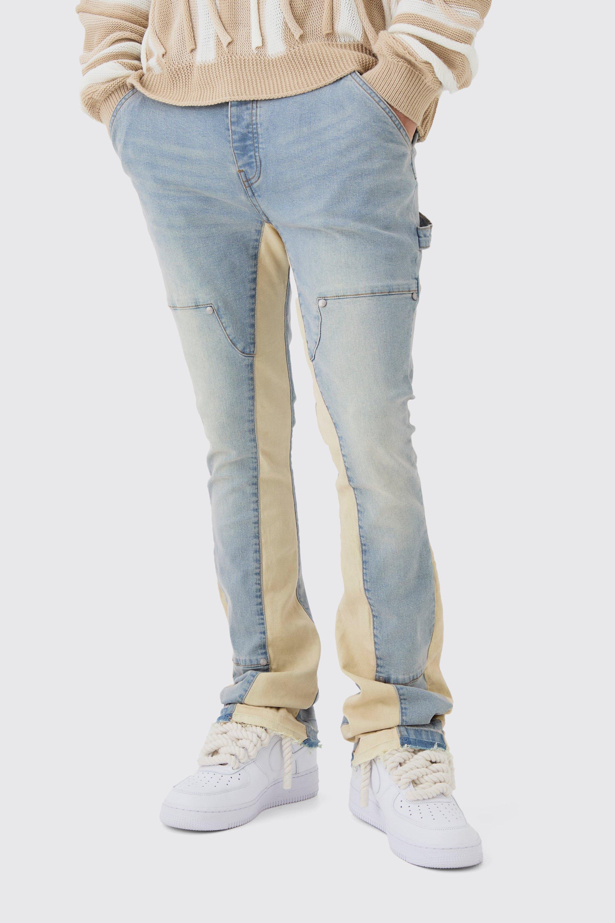 Skinny Flared Stacked Carpenter Gusset Jeans | boohooMAN USA Product Image