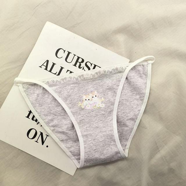 Cat Print Lace Trim Bikini Panties Product Image